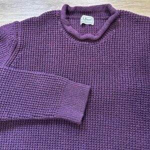 LL Bean Roll Neck Waffle Sweater Mens L Organic Cotton Textured Knit